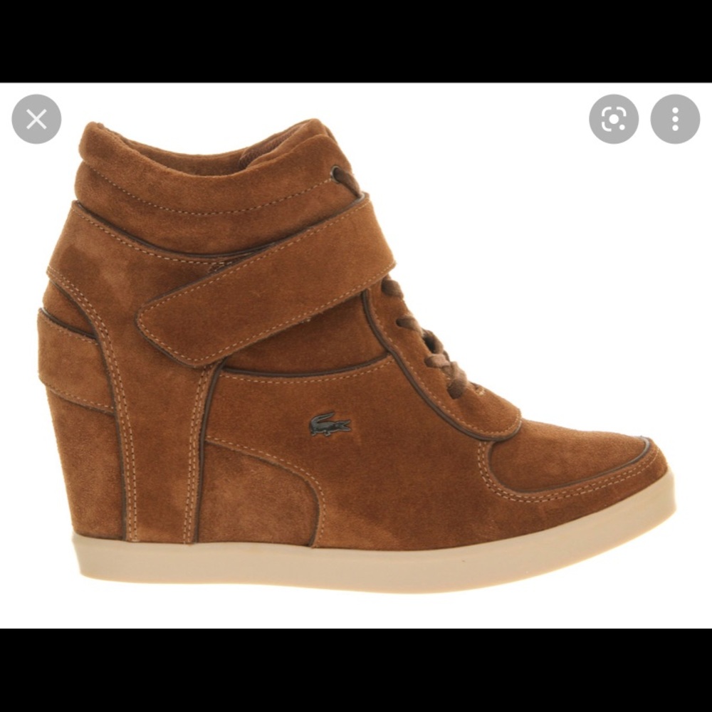 LACOSTE Berdine Brown Suede Wedge Sneakers Size 7